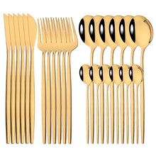 Load image into Gallery viewer, Stainless Steel Tableware 24-Piece Set Bright Portuguese Western Food Gold Knife, Fork and Spoon I