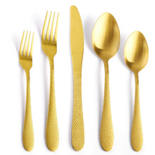 Load image into Gallery viewer, Tableware Snake Skin Hammer Handle Five-Piece Set Creative Western Food Steak Knife, Fork and Spoon Gold Stainless Steel Knife and Forks