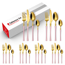 Load image into Gallery viewer, Stainless Steel Knife and Forks Four-Piece Spray Paint Small Waist Tableware 24 Pieces Golden Set Creative Western Food Steak Knife, Fork and Spoon