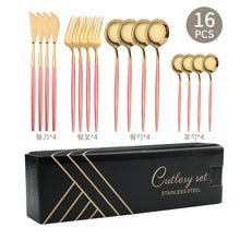 Load image into Gallery viewer, Steak Knife and Fork round Spoon Stainless Steel Spoon Portuguese Tableware Golden Set Spork