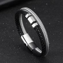 Load image into Gallery viewer, E-Commerce Stainless Steel Simple Steel Wire Woven Bracelet Men's Leather Magnetic Snap Titanium Steel