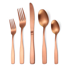 Load image into Gallery viewer, Tableware Stainless Steel Matte Tableware Square Handle Knife, Fork and Spoon Black Western Food Suit Five 5-Piece Set
