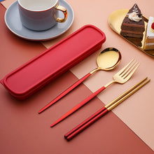 Load image into Gallery viewer, Stainless Steel Convenient Tableware Chopsticks Spoon Kit Portuguese Tableware Three-Piece Set Gift for Students