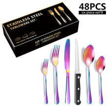 Load image into Gallery viewer, Stainless Steel Tableware 6 Components Steak Knife and Fork Spoon 8 People 48 Pieces Set Gift Set