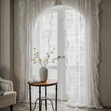 Load image into Gallery viewer, White Retro French Transparent Lace Mesh Curtains Ruffled Balcony Bedroom Curtain