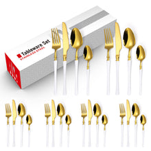 Load image into Gallery viewer, Stainless Steel Knife and Forks Four-Piece Spray Paint Small Waist Tableware 24 Pieces Golden Set Creative Western Food Steak Knife, Fork and Spoon