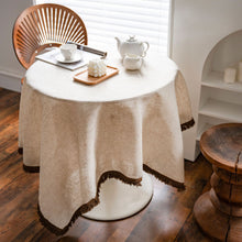 Load image into Gallery viewer, Polyester Linen Solid Color Tablecloth Khaki Tassel American Tablecloth