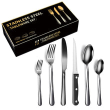 Load image into Gallery viewer, Stainless Steel Tableware 6 Components Steak Knife and Fork Spoon 8 People 48 Pieces Set Gift Set