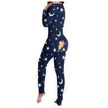 Load image into Gallery viewer, Onesies Print Jumpsuit Women Casual Long Sleeve Button-down Front Functional Buttoned Flap Adults Playsuit Pajamas