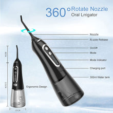 Load image into Gallery viewer, Oral Irrigator 5 Modes Portable Rechargeable Dental Water Jet 6 Nozzles Waterproof 300ML Tank Water Flosser For Teeth Whitening 0ral irrigator