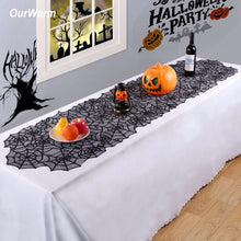 Load image into Gallery viewer, Ourwarm 1pc 20X80inch Halloween Spider Web Table Runners Black Lace Tablecloth Halloween Table Decoration Event Party Supplies