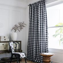 Load image into Gallery viewer, Curtain Half Blackout Cotton Linen Yarn Dyed Black White Plaid Tassel American Curtain for Bedroom Bay Window Curtain Finished