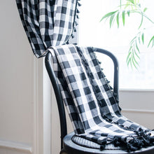 Load image into Gallery viewer, Curtain Half Blackout Cotton Linen Yarn Dyed Black White Plaid Tassel American Curtain for Bedroom Bay Window Curtain Finished