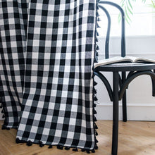 Load image into Gallery viewer, Curtain Half Blackout Cotton Linen Yarn Dyed Black White Plaid Tassel American Curtain for Bedroom Bay Window Curtain Finished