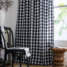 Load image into Gallery viewer, Curtain Half Blackout Cotton Linen Yarn Dyed Black White Plaid Tassel American Curtain for Bedroom Bay Window Curtain Finished