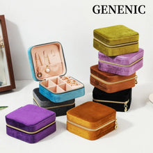 Load image into Gallery viewer, Plush Velvet Jewelry Box For Women Necklace Ring Earrings Organizer Holder Travel Portable Zipper Square Jewelry Storage Case