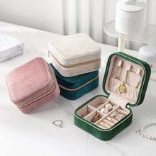 Load image into Gallery viewer, Plush Velvet Jewelry Box For Women Necklace Ring Earrings Organizer Holder Travel Portable Zipper Square Jewelry Storage Case
