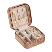 Load image into Gallery viewer, Plush Velvet Jewelry Box For Women Necklace Ring Earrings Organizer Holder Travel Portable Zipper Square Jewelry Storage Case