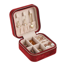 Load image into Gallery viewer, Plush Velvet Jewelry Box For Women Necklace Ring Earrings Organizer Holder Travel Portable Zipper Square Jewelry Storage Case