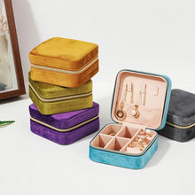 Load image into Gallery viewer, Plush Velvet Jewelry Box For Women Necklace Ring Earrings Organizer Holder Travel Portable Zipper Square Jewelry Storage Case