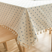 Load image into Gallery viewer, Polyester Linen Lace Edge Tablecloth, Rectangular Tassels Dust-Proof Table Cover,for Kitchen Dinning Table Home Decor