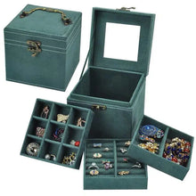 Load image into Gallery viewer, Portable Jewelry Box Large Capacity Three-layer Ring Storage Carrying Box High Qaulity Trendy Jewelry Display Box With Mirror
