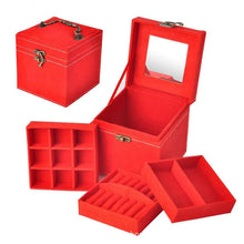 Load image into Gallery viewer, Portable Jewelry Box Large Capacity Three-layer Ring Storage Carrying Box High Qaulity Trendy Jewelry Display Box With Mirror