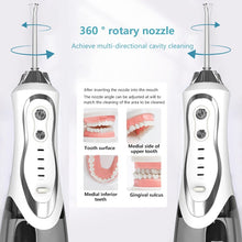 Load image into Gallery viewer, Portable belt oral irrigator 300ml dental floss cleaner 3 modes 4 nozzles rechargeable IP7 waterproof tooth whitening device 0ral irrigator
