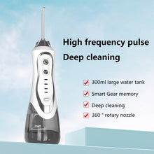 Load image into Gallery viewer, Portable belt oral irrigator 300ml dental floss cleaner 3 modes 4 nozzles rechargeable IP7 waterproof tooth whitening device 0ral irrigator