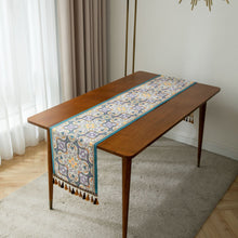 Load image into Gallery viewer, Retro American Orange Peris Printed Table Runner Tablecloth with Tassels Wedding Decoration Table Track The Foam Runners Home