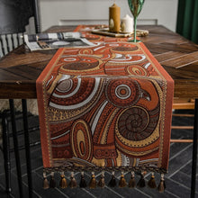 Load image into Gallery viewer, Retro American Orange Peris Printed Table Runner Tablecloth with Tassels Wedding Decoration Table Track The Foam Runners Home
