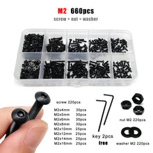 Load image into Gallery viewer, M1.6 M2 M2.5 M3 M4 M5 M6 M8 Black Grade 10.9 Steel Allen Hexagon Hex Socket Button Round Head Screw Bolt Nut Washer Kit Set Box