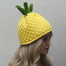 Load image into Gallery viewer, Playful Warm Knitted Fruit Hat Soft Handmade Pineapple Beanie Stretchy Brimless Strawberry Pullover Cap Winter Head Accessory