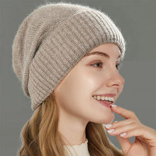 Load image into Gallery viewer, Women's Winter Hat 100% Pure Wool Knitted Satin Line 2 Layer Soft Warm Sleep Cover Beanies Elastic Fashion Slouchy SKi Cap Men