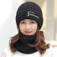 Load image into Gallery viewer, Fashion Windproof Pullover Cap Warm Knitting Hat Scarf Set Thickned Neck Protection Scarf Women