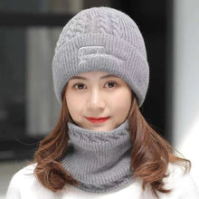 Load image into Gallery viewer, Fashion Windproof Pullover Cap Warm Knitting Hat Scarf Set Thickned Neck Protection Scarf Women