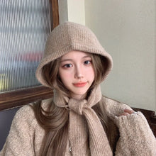 Load image into Gallery viewer, Fashionable Knitted Balaclava Hat Windproof Strap Bow Korean Ins Hood Scarf Thicken Warm Ear Protection Hat Autumn and Winter