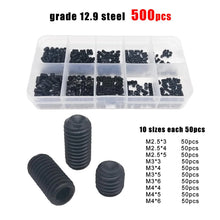 Load image into Gallery viewer, 500/1500X M2 M2.5 M3 M4 M5 M6 M8 DIN916 304 Stainless Steel Black Hex Hexagon Socket Allen Cup Point Grub Bolt Set Screw Kit Box