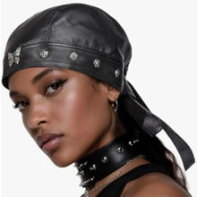 Load image into Gallery viewer, New PU Leather Black Biker Cap Adjustable Waterproof Butterfly Cap Doo Rag Bandana Cool Motorcycle Leather Hat for Women and Men
