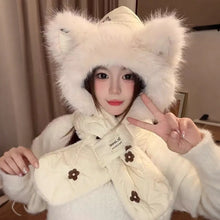Load image into Gallery viewer, NEW Windproof Integrated Cap Scarf Soft Winter Warm Beanie Hat Scarf Cute Neck Warm Ear Protection Cap