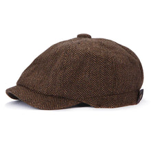 Load image into Gallery viewer, Men Women Wool Newsboy Caps Herringbone Flat Caps Coffee British Gatsby Caps Autumn Winter Warm Woolen Hats Gorras