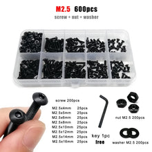 Load image into Gallery viewer, M1.6 M2 M2.5 M3 M4 M5 M6 M8 Black Grade 10.9 Steel Allen Hexagon Hex Socket Button Round Head Screw Bolt Nut Washer Kit Set Box