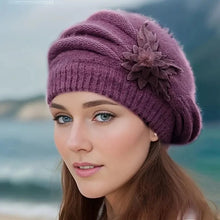 Load image into Gallery viewer, Hat Women's Winter Flower Hat Thick Beret Warm Knitted Wool Hat Autumn Winter Mom Hat