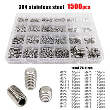 Load image into Gallery viewer, 500/1500 M2 M2.5 M3 M4 M5 M6 M8 DIN913 304 Stainless Steel Black Hex Hexagon Socket Allen Flat Point Grub Bolt Set Screw Kit Box