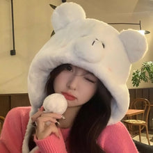 Load image into Gallery viewer, Cute Bear Pattern Women Ear Protection Cap with Ties Coldproof Warm Thick Pullover Hat Thickened Windproof Lei Feng Hat