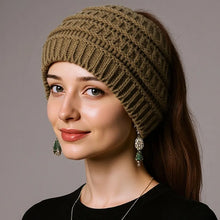 Load image into Gallery viewer, Warm Solid Color Ponytail Beanie Hat Headwear Ear Protection Women's Hat Thicken Knitting Headband Autumn