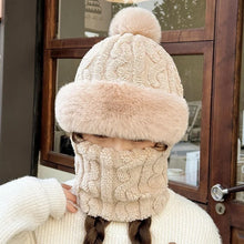 Load image into Gallery viewer, 2pcs Womens Winter Warm Elastic Ear Protection Knitt Scarf Mask Hat Fleece Lined Beanie Hat One-Piece Hat for Outdoor,daily Wear