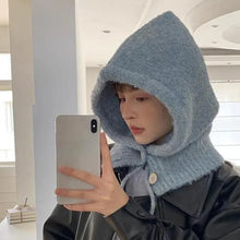 Load image into Gallery viewer, Solid Color Women Balaclava Hat and Scarf Integrated Plush Knitted Pullover Hat Winter Warmer Knitted Beanies Cold Weather