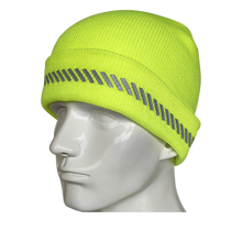 Load image into Gallery viewer, High Visibility Safety Beanie Reflective Knit Ribbed Hats Warm Winter Bonnets for Night Running Hiking Cycling
