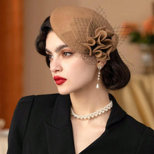 Load image into Gallery viewer, Party Fedora Hat Fashion Luxury Beanies Elegant British 100% Wool Felt Hat Photography Flower Beret with Veil for Ladies Wear